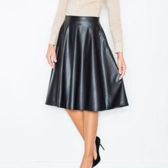 Judith & Charles Lamb Leather Skater Skirt - Picture 1 of 11